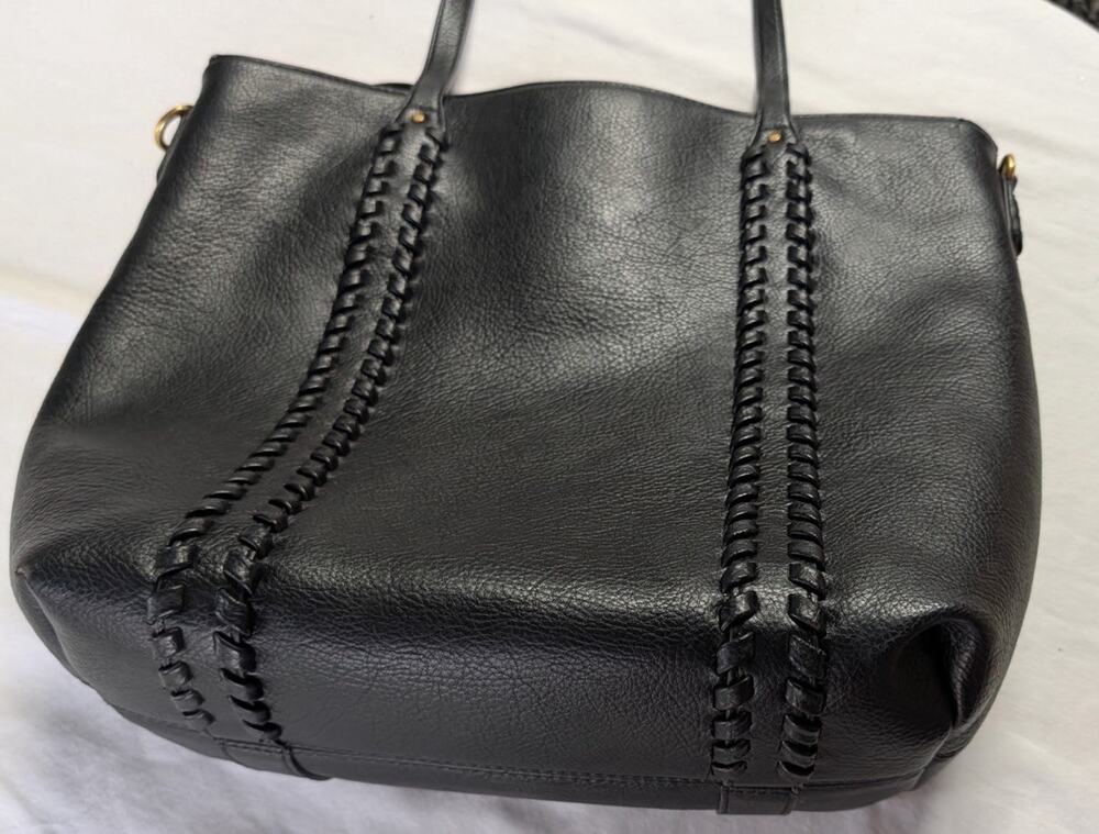 Style & Co Whip Stitch braided front soft faux-leather tote crossbody bag -BLACK